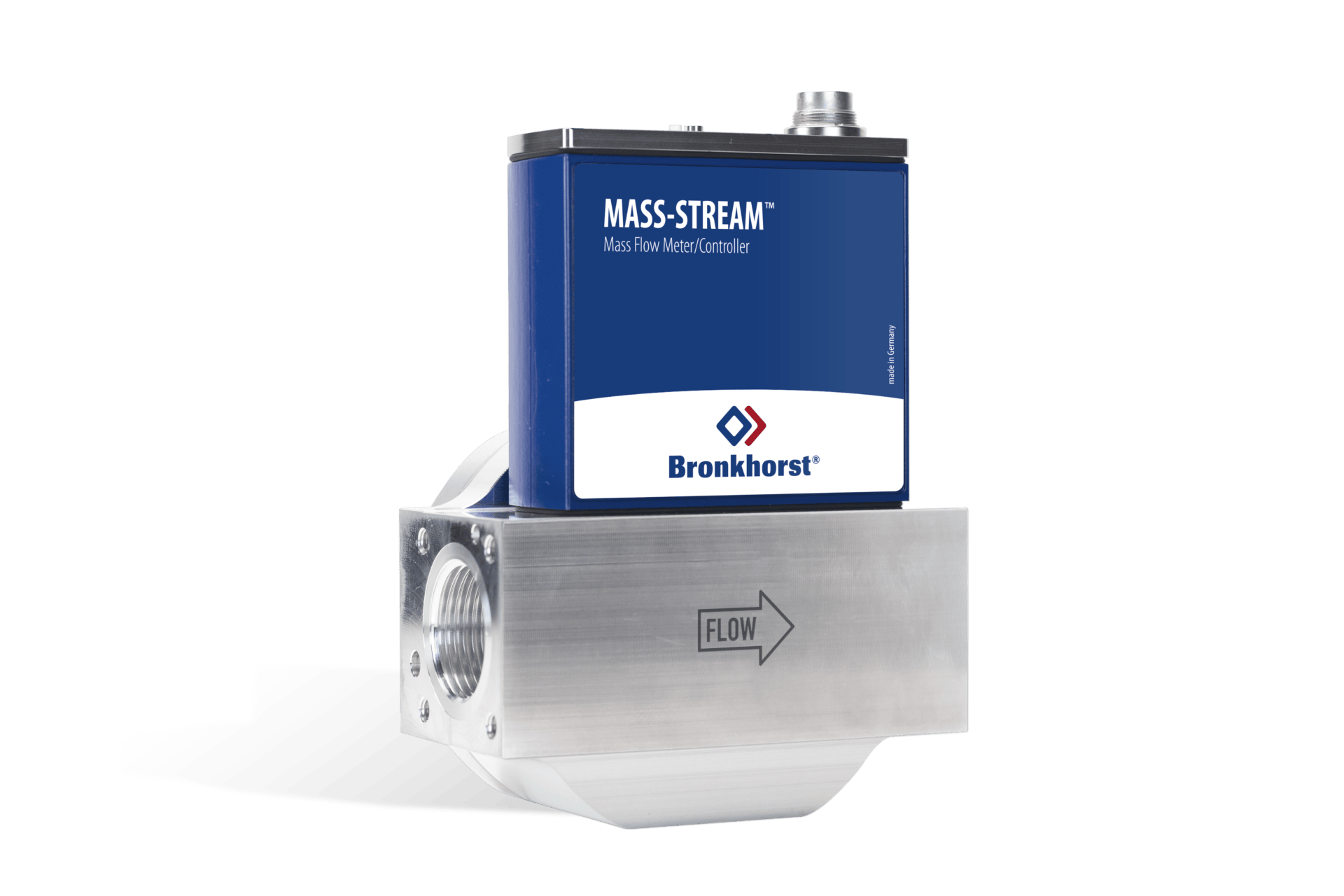 Mass-stream flow controller med IP65 for høy kapasitet og med lavt trykktap, ventil er innebygget i huset.