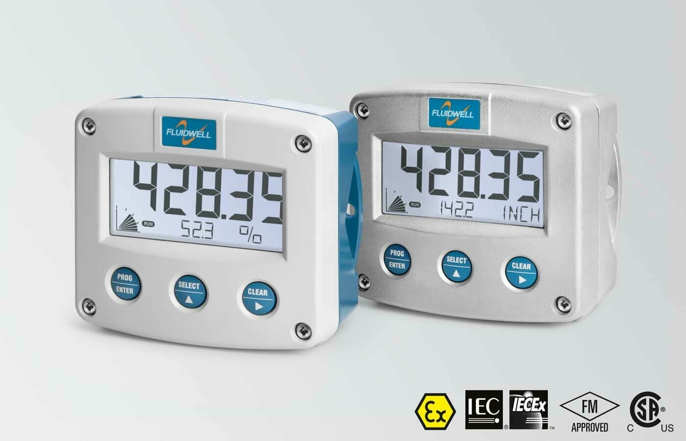 Displayet kan leveres i aluminium eller i rustfritt stål kapsling og den kan ha blant annet ATEX sertifisering.