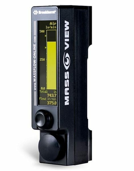 Mass-view rotameter uten nåleventil. Display viser flow. Knapp for enkel tilgang til menyer.