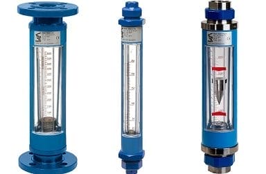 Glassrørs rotameter fra Tecfluid i ulike størrelser og ulike tilkoblinger. Lett avlesning av flow på røret.
