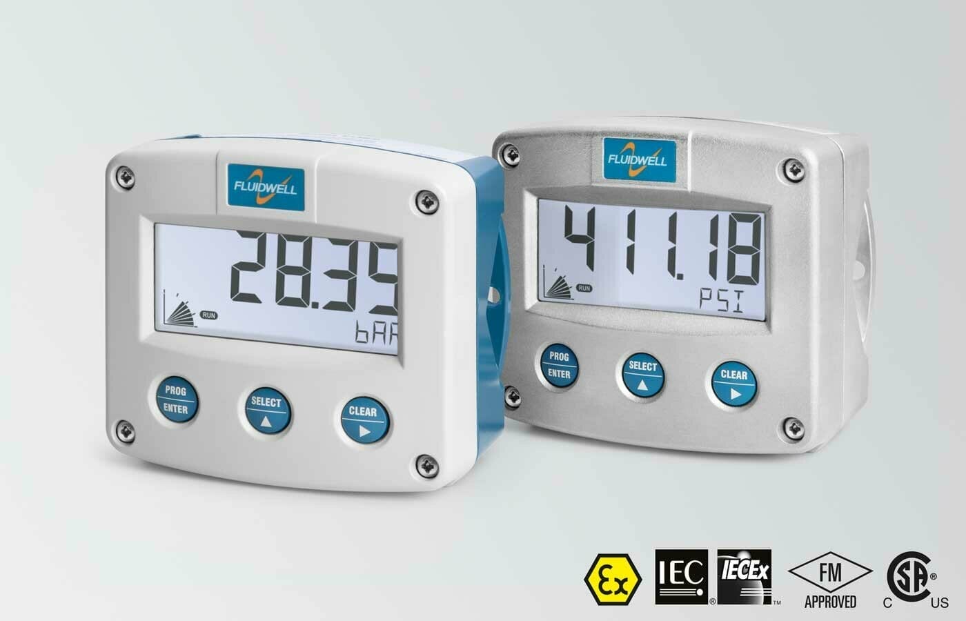 Fluidwell display for trykk, temperatur og nivå.