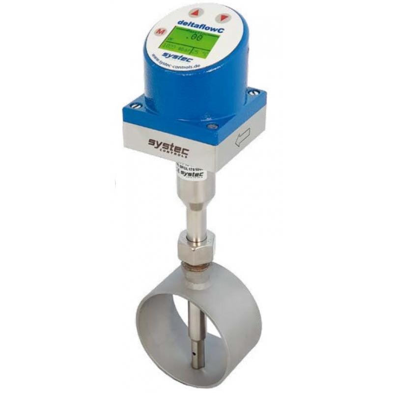 Deltaflow C in-line pitot flowmeter. Tilkoblet med strøm og digitalt display